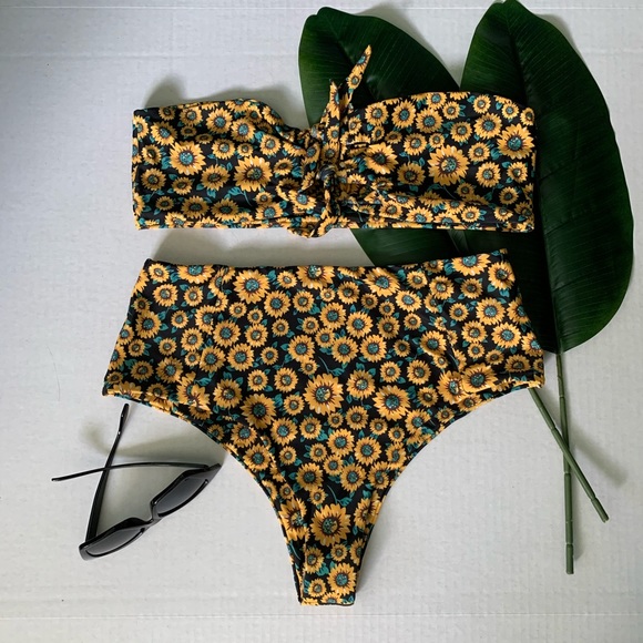 SHEIN Other - Shein Sunflower Self Tie Bandeau High Waited Swim